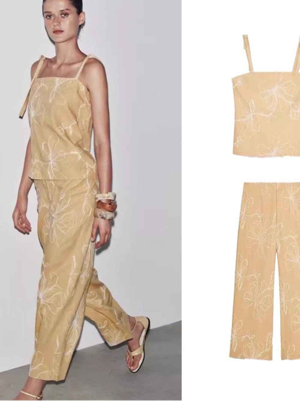 Zara Matching Set Floral Embroidered top and pants